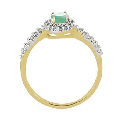BUY 14K GOLD REAL EMERALD GEMSTONE WITH WHITE DIAMOND HALO RING